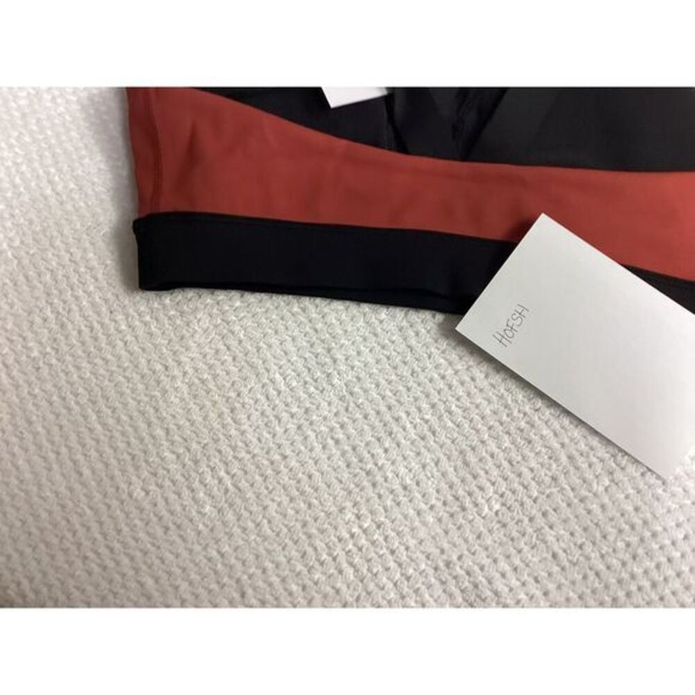 Iris & Ink Color Block Sports Bra Athletic‎ Workout Top Black Coral Pink … - Picture 8 of 8